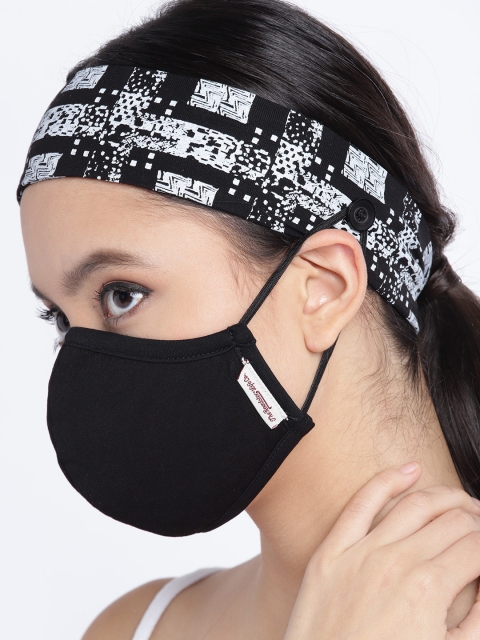 

Roadster Women Black 3-Ply Reusable Anti-Microbial Outdoor Mask with Printed Headband