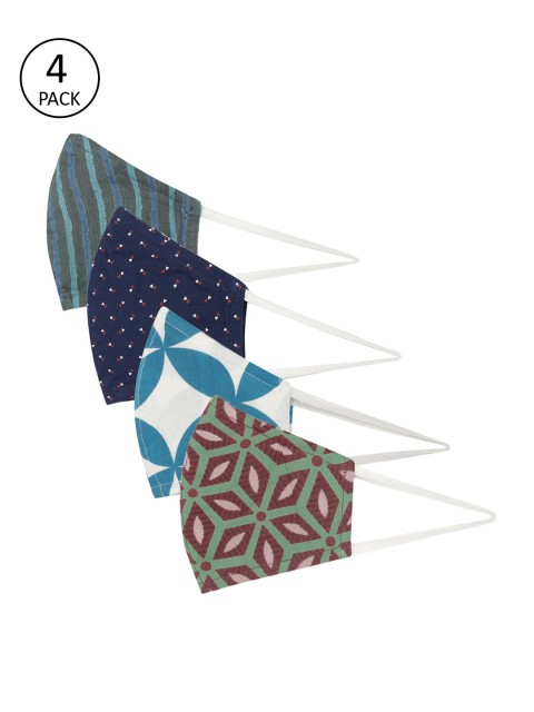 

Anouk Women Multicoloured Pack of 4 Printed Reusable 3-Layer Protective Fashion Masks, Multi