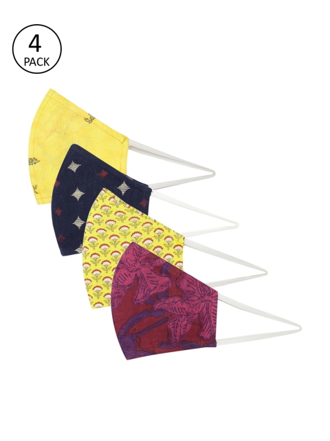 

Anouk Women Multicoloured Pack of 4 Printed Reusable 3-Layer Protective Fashion Masks, Multi