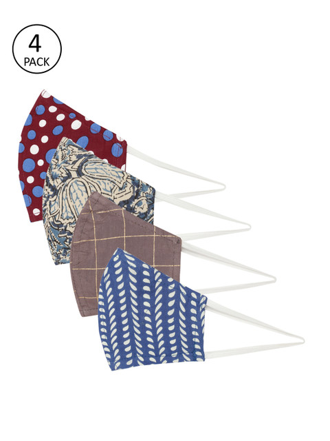 

Anouk Women Multicoloured Pack of 4 Printed Reusable 3-Layer Protective Fashion Masks, Multi