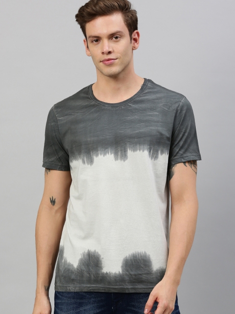 

WROGN Men Grey & White Dyed Slim Fit Round Neck T-shirt