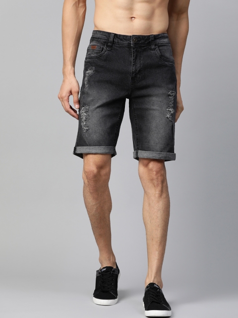 

Roadster Men Black Washed Regular Fit Denim Shorts