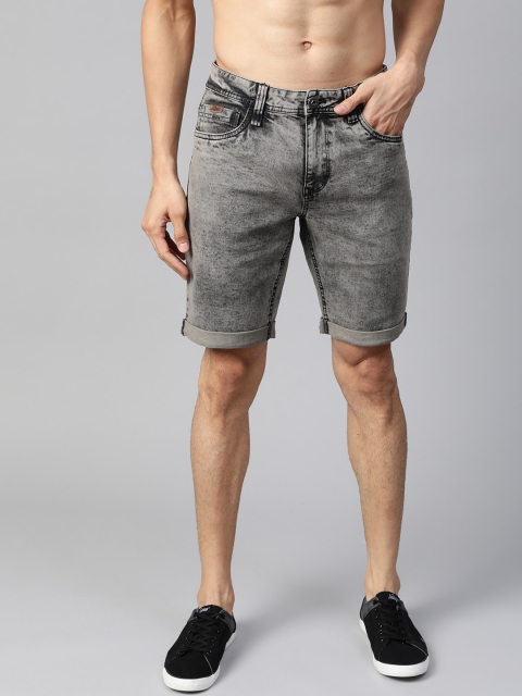 

Roadster Men Charcoal Grey Washed Regular Fit Denim Shorts