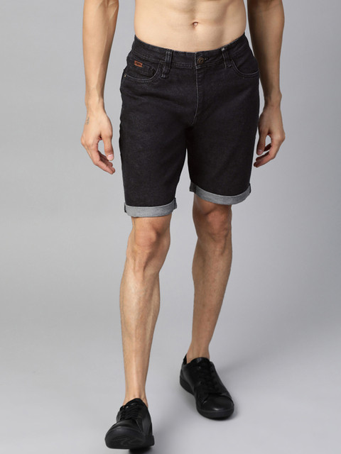 

Roadster Men Black Washed Regular Fit Denim Shorts