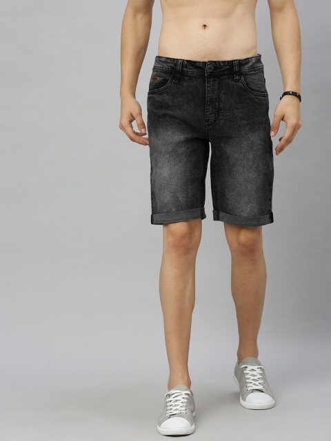 

Roadster Men Black Washed Regular Fit Denim Shorts