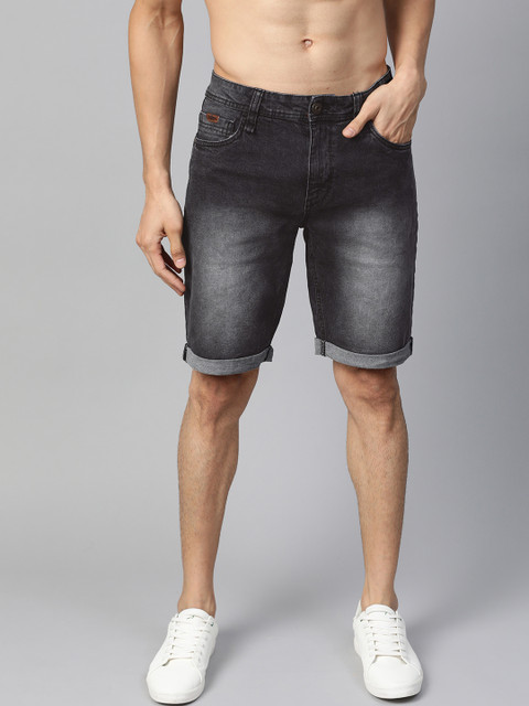 

Roadster Men Charcoal Grey Washed Regular Fit Denim Shorts