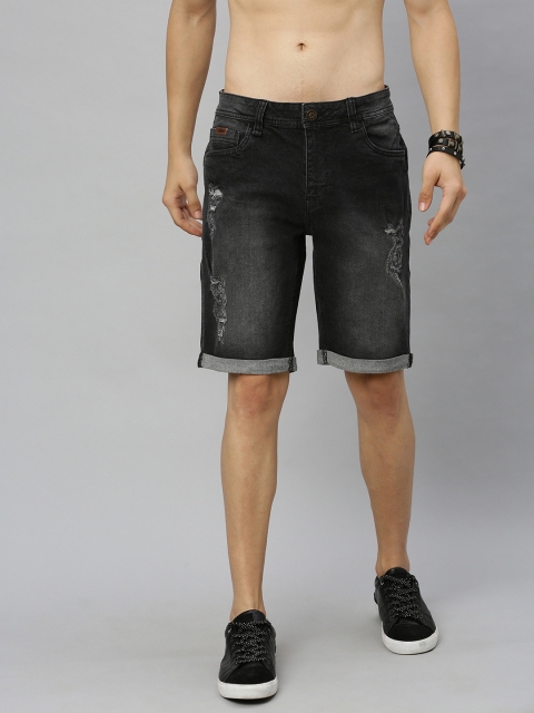 

Roadster Men Black Washed Regular Fit Denim Shorts