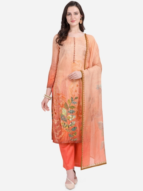 

Stylee LIFESTYLE Orange Satin Unstitched Floral Printed Dress Material