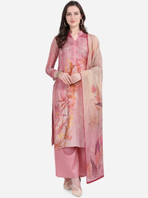 

Stylee LIFESTYLE Pink Satin Printed Unstitched Dress Material