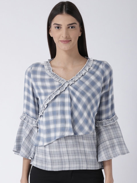 

Magzayra Women Blue Checked Tiered Top