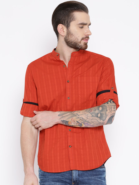 

Highlander Orange Self-Checked Slim Casual Shirt