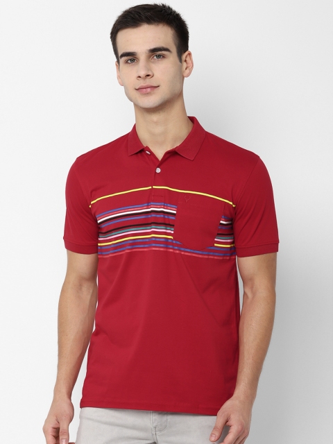 

Allen Solly Men Red Striped Polo Collar T-shirt