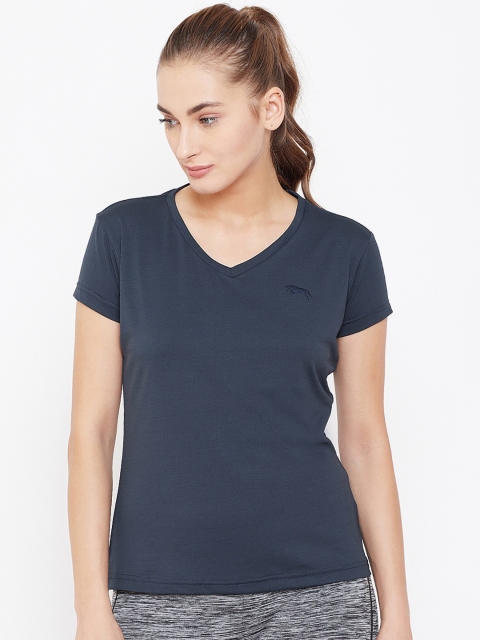 

JUMP USA Women Navy Blue Solid V-Neck T-shirt