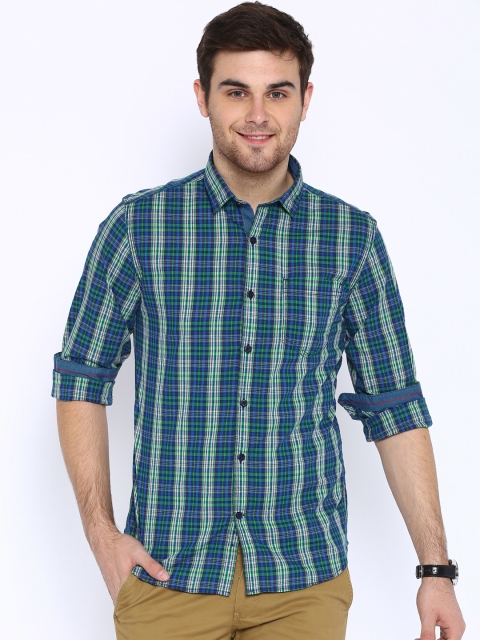 

Highlander Blue & Green Checked Slim Casual Shirt