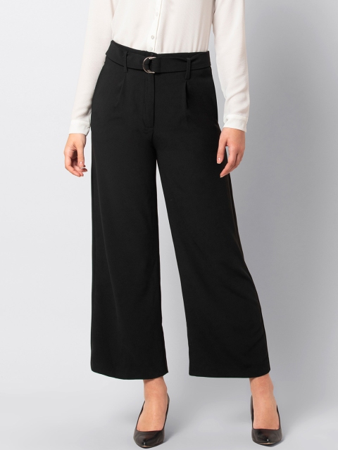 

FabAlley Women Black Regular Fit Solid Parallel Belted Trousers