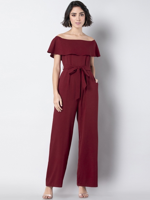 

FabAlley Women Maroon Solid Basic Jumpsuit
