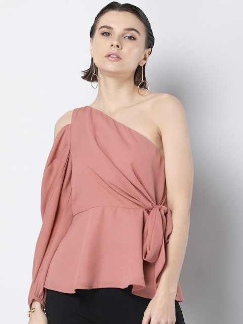 

FabAlley Women Peach Solid One Shoulder Peplum Top