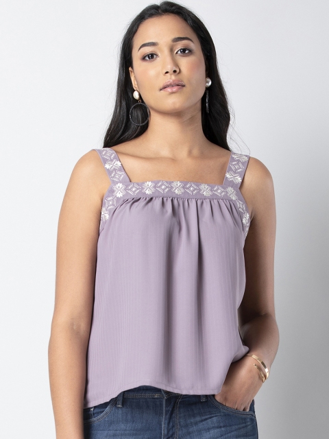 

FabAlley Women Lavender Solid Top With Embroidery