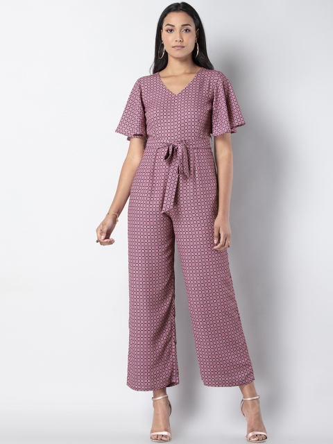 

FabAlley Women Pink and Black Checked Basic Jumpsuit