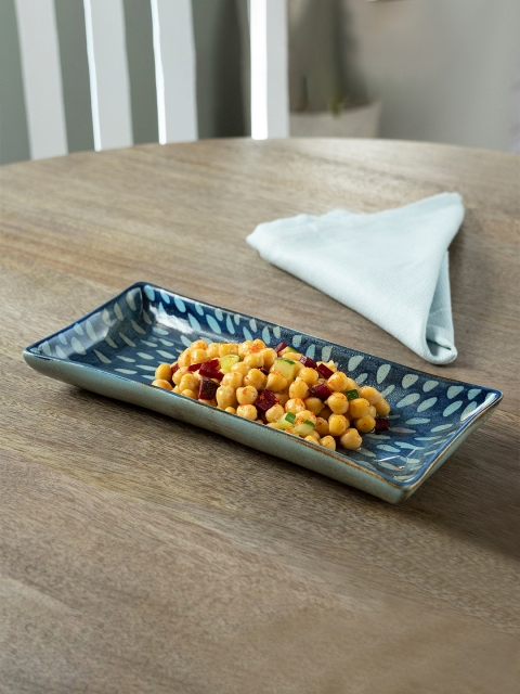 

ellementry Unisex Small Rectangular Ceramic Platter, Blue