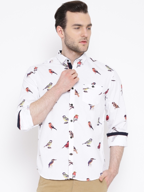 

Locomotive White Bird Print Slim Casual Shirt