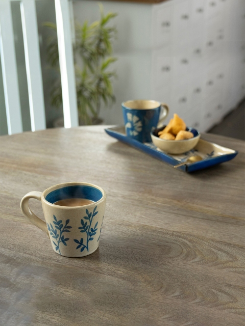 

ellementry Beige and Blue Printed Indigo Lush Ceramic Coffee Mug