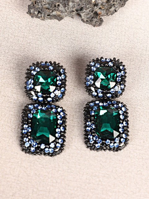 

Shining Diva Green and Black Contemporary Crystal Studded Drop Earrings