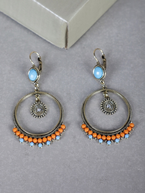 

Shining Diva Gold and Blue Circular Drop Earrings