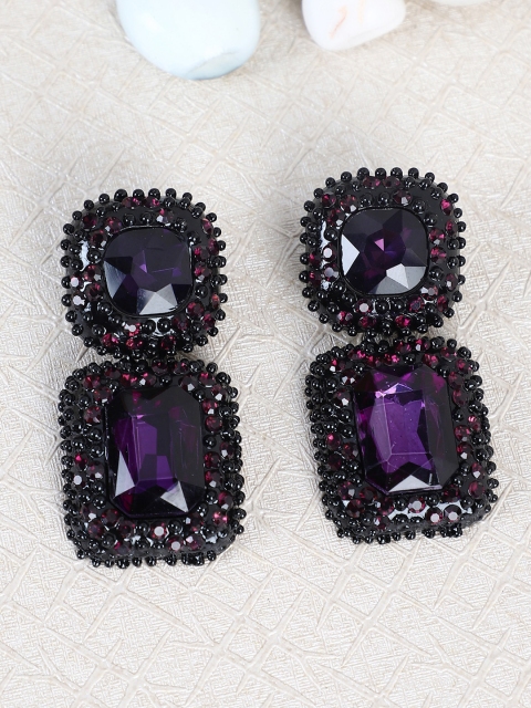 

Shining Diva Fashion Purple Black Contemporary Crystal Studded Drop Earrings