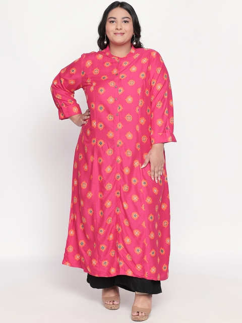 

RANGMANCH PLUS by Pantaloons Women Pink and Orange Printed Straight Kurta