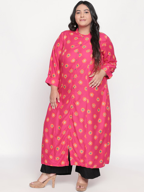 

RANGMANCH PLUS by Pantaloons Women Pink Printed Straight Kurta