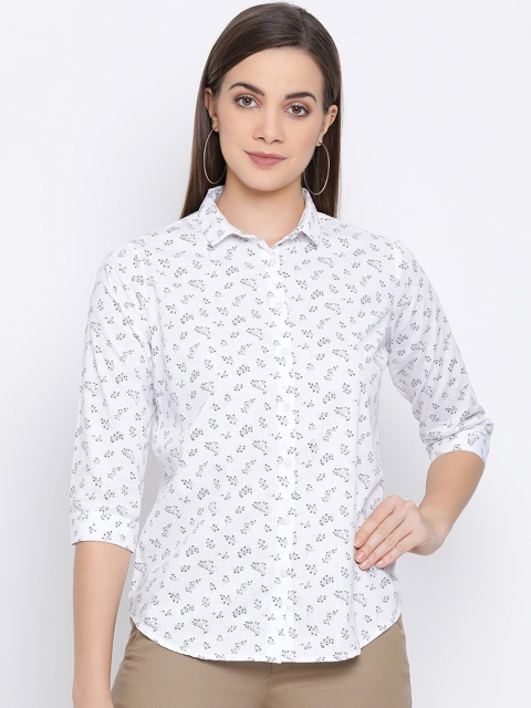

Crimsoune Club Women White Slim Fit Floral Printed Semiformal Shirt