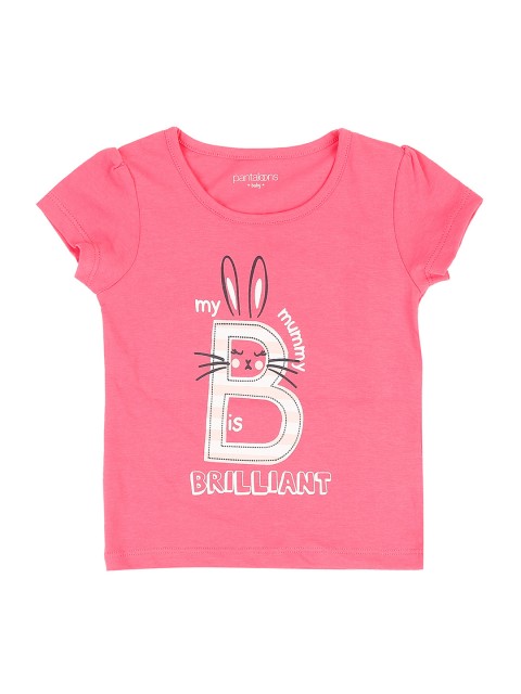 

Pantaloons Baby Girls Pink Printed Round Neck Pure Cotton T-shirt