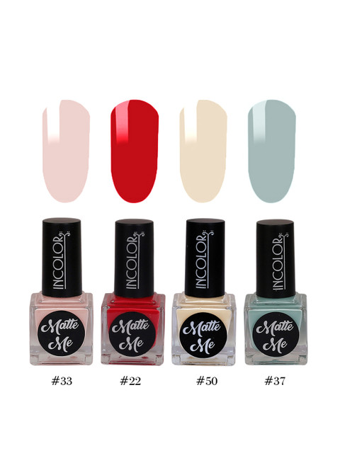 

INCOLOR Pack of 4 Matte Me Nail Paint 12 ml each, Multi