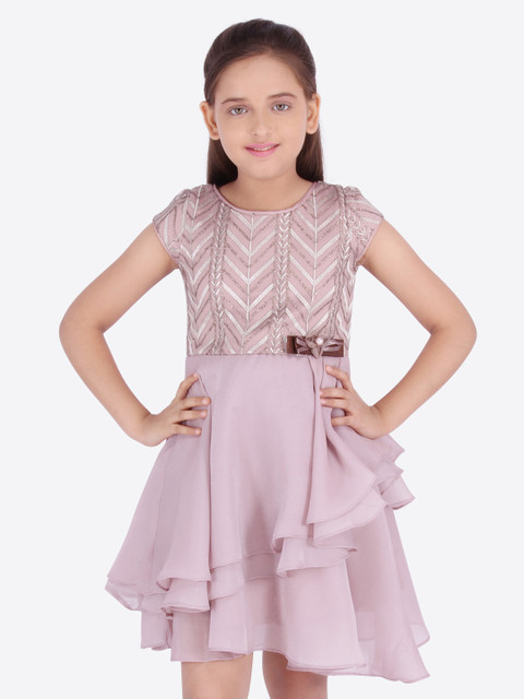 

CUTECUMBER Girls Mauve Embellished Fit and Flare Dress