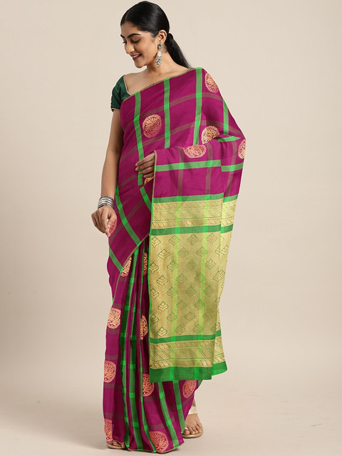 

The Chennai Silks Classicate Pink & Lime Green Silk Cotton Woven Design Saree