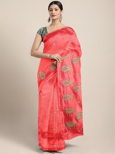 

The Chennai Silks Classicate Red & Blue Viscose Rayon Embroidered Banarasi Saree