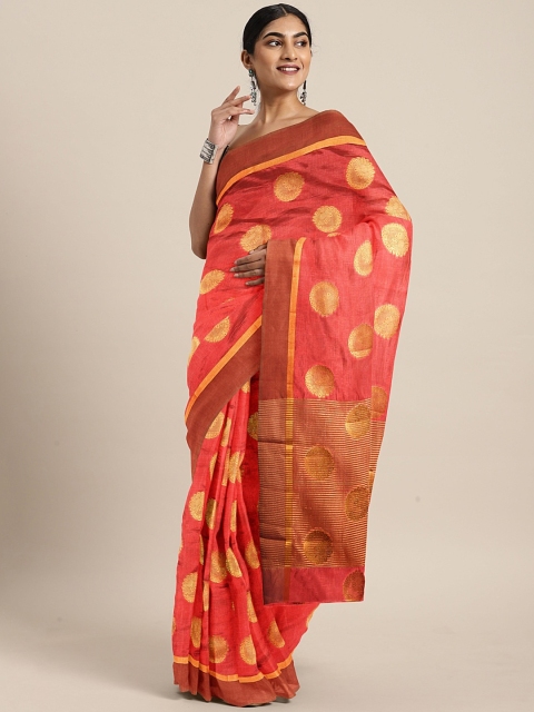 

The Chennai Silks Red & Gold-Toned Viscose Rayon Woven Design Saree