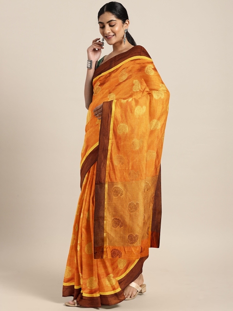 

The Chennai Silks Orange & Gold-Toned Viscose Rayon Woven Design Saree