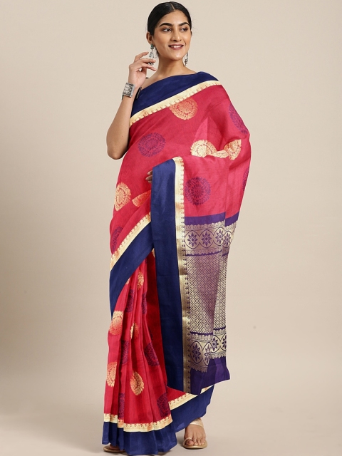 

The Chennai Silks Pink & Navy Blue Silk Cotton Woven Design Saree