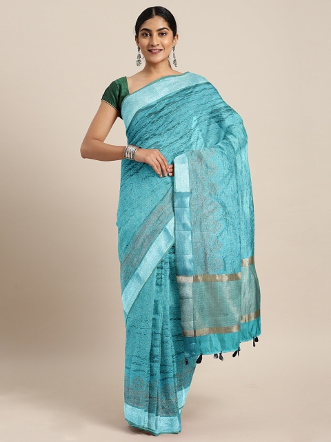 

The Chennai Silks Blue & Grey Jute Cotton Embroidered Saree