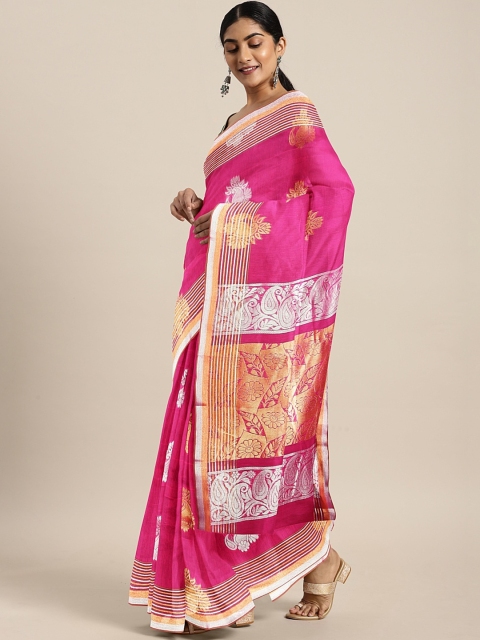 

The Chennai Silks Pink & Gold-Toned Silk Cotton Woven Design Saree