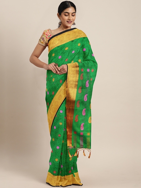 

The Chennai Silks Classicate Green & Yellow Organza Woven Design Saree