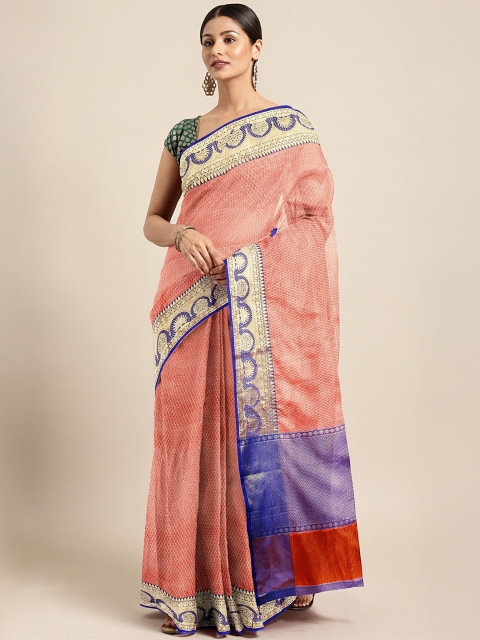 

The Chennai Silks Coral & White Organza Woven Design Banarasi Saree