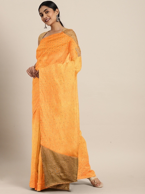 

The Chennai Silks Orange Embellished Viscose Rayon Saree