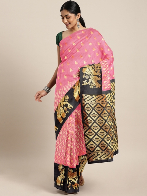 

The Chennai Silks Pink & Gold-Toned Silk Cotton Woven Design Saree