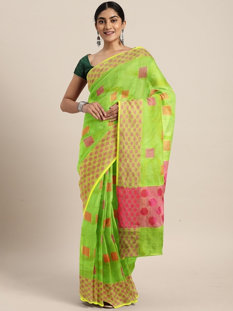 

The Chennai Silks Classicate Lime Green & Pink Supernet Woven Design Kota Saree