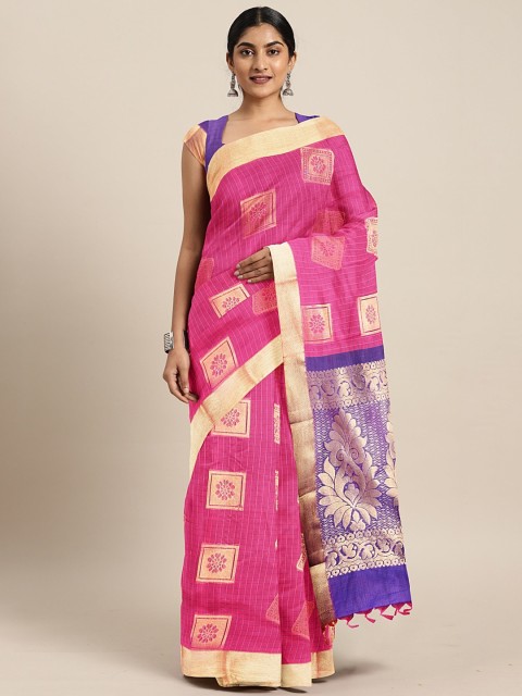 

The Chennai Silks Pink & Gold-Toned Silk Cotton Woven Design Saree