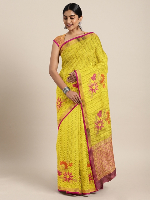 

The Chennai Silks Yellow Organza Woven Design Banarasi Saree