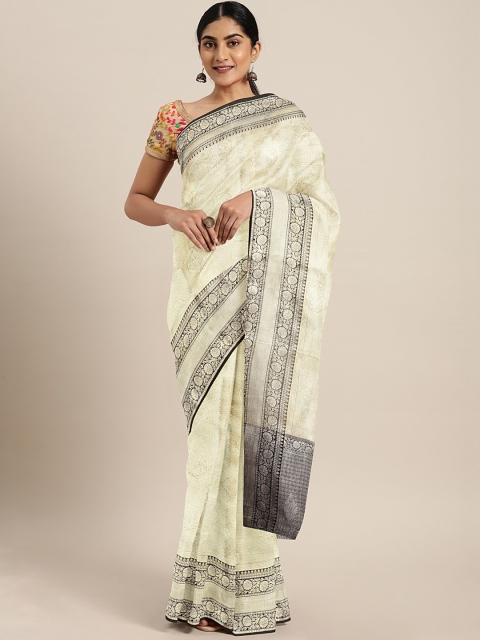 

The Chennai Silks Cream-Coloured & Gold-Toned Organza Woven Design Banarasi Saree